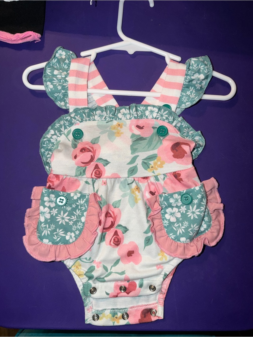 Floral Pink & Teal Ruffle Baby One-Piece Bodysuit
